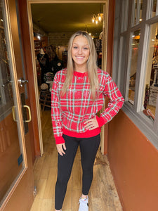 Red Sequin Plaid Sweater IP8782G-02