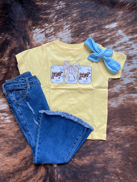Kids Gingham Bow Heifers Butter Tee RTS