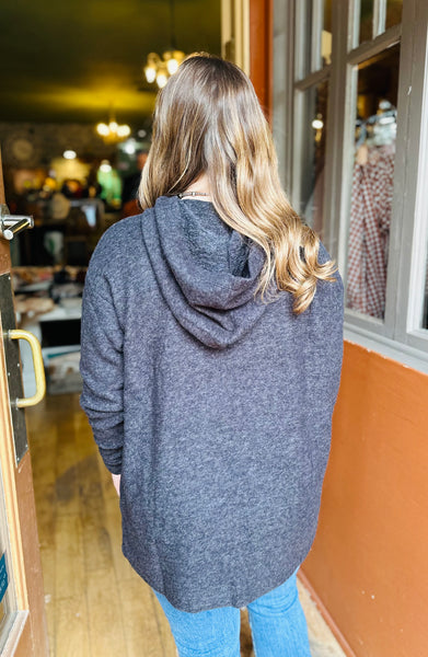 Black Hooded Melange Sweater HT2207