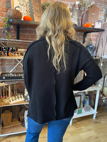 Black Ribbed Boat Neck Long Sleeve RTL-8452A5