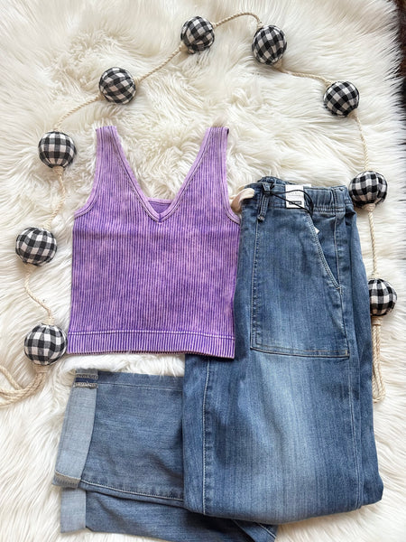 Purple 2 Way Ribbed Cropped Tank NTW-6187A