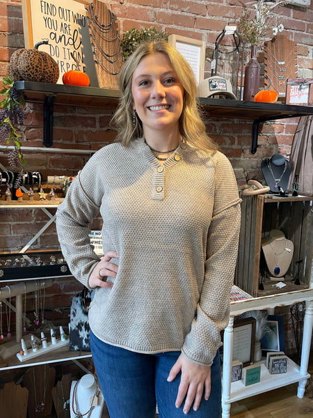 H Mocha Henley Basic Sweater TW-2326A