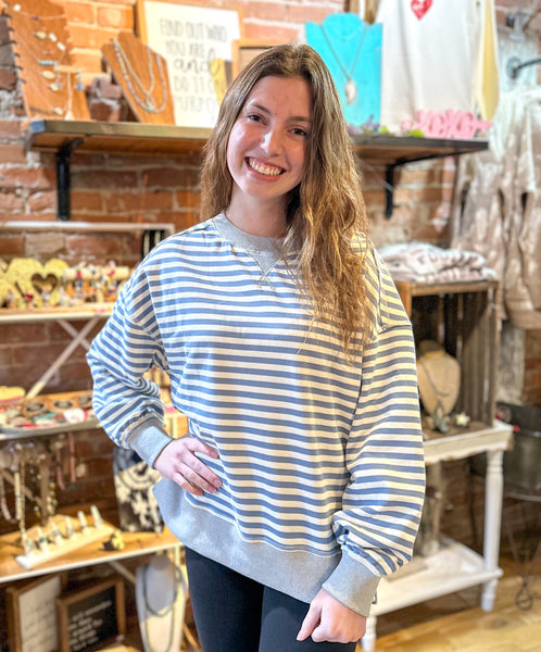 Denim/Cream Striped Oversized Top NT11927