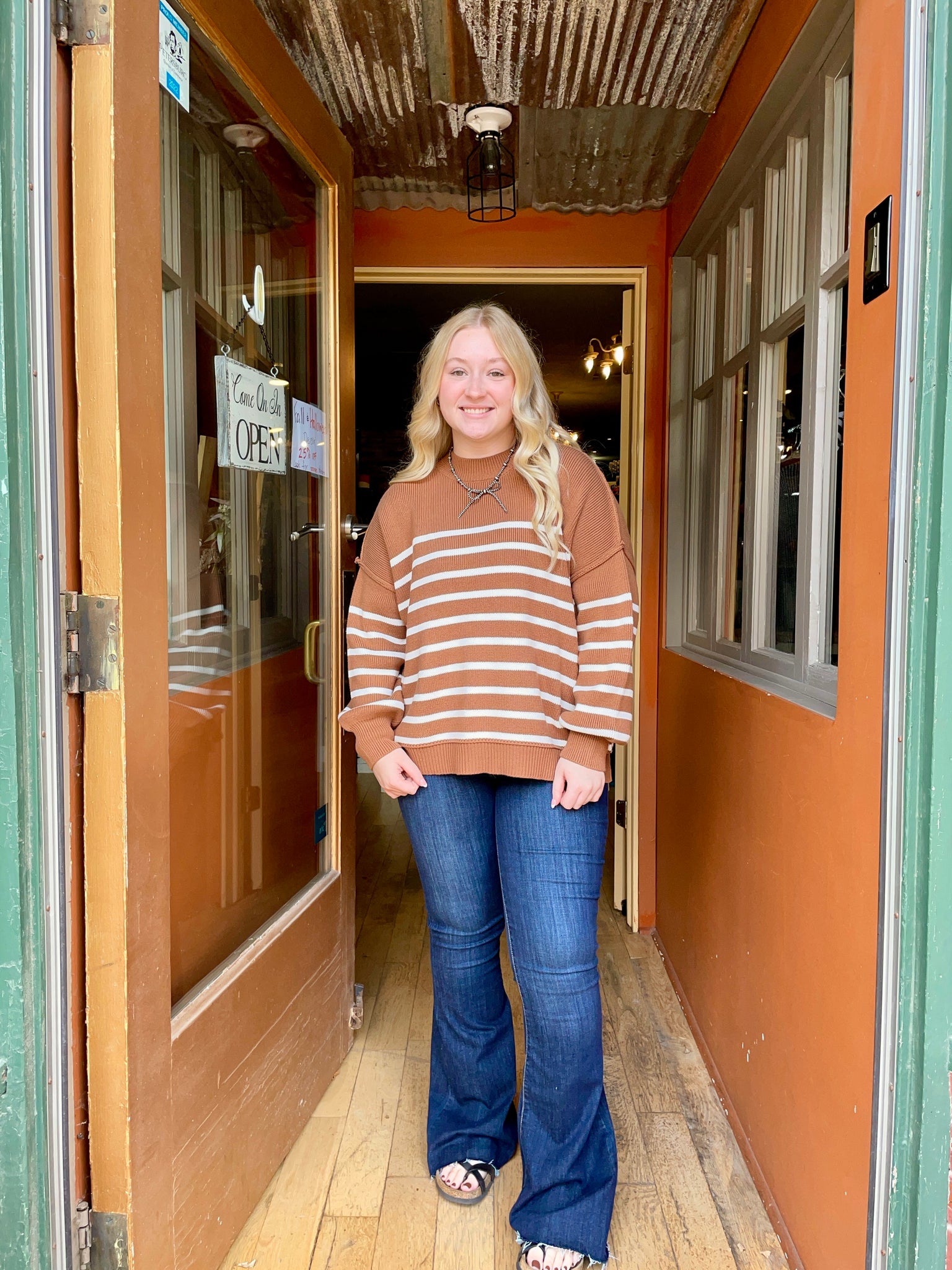 Deep Camel Striped Oversized Sweater TW-2655A5