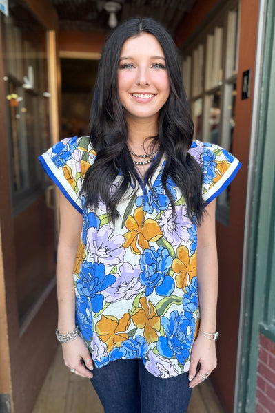 Blue Mix Floral Print Blouse C5918