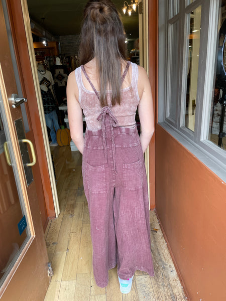 Faded Plum Washed Cotton Overalls EB41075