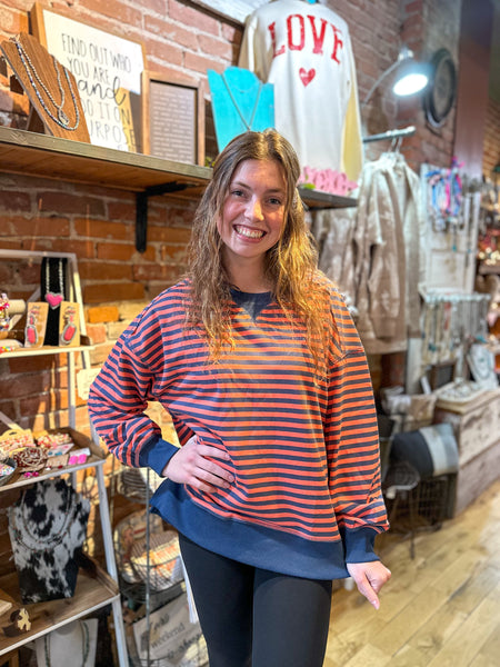 Coral/Navy Striped Oversized Top NT11927