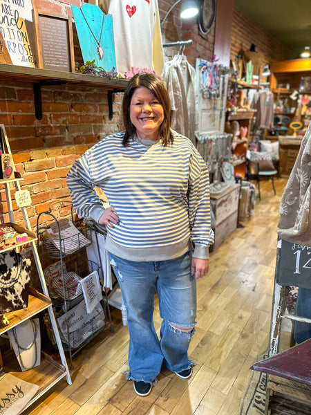 Denim/Cream Striped Oversized Top NT11927