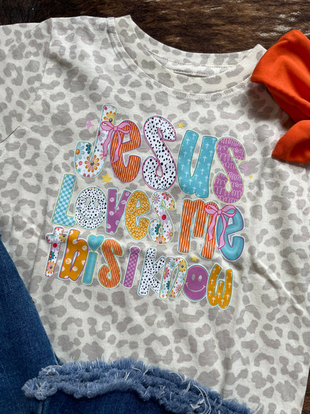 Kids Jesus Love Me on Leopard Tee RTS