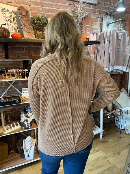 Deep Camel Ribbed Boat Neck Long Sleeve RTL-8452A5