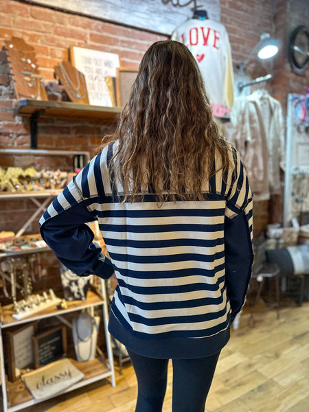 Navy/Cream 1/2 Button Top NT12310