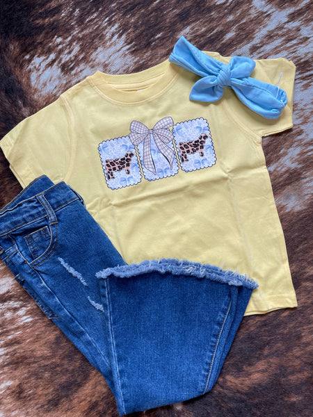 Kids Gingham Bow Heifers Butter Tee RTS