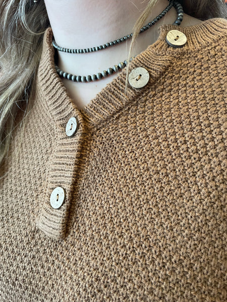 Deep Camel Henley Basic Sweater TW-2326A
