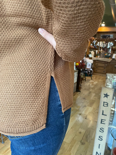 Deep Camel Henley Basic Sweater TW-2326A