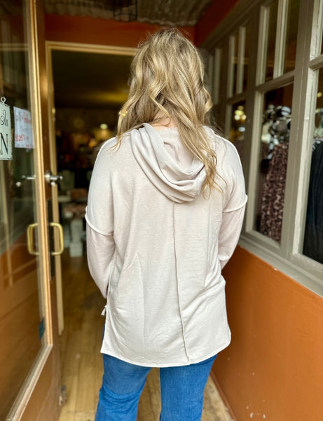 Taupe Plaid Detail Hoodie HT4593B