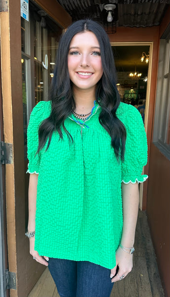 Green Scalloped Trim Blouse C5845