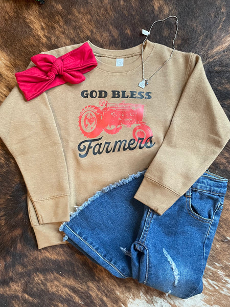 Kids God Bless Farmers Crewneck