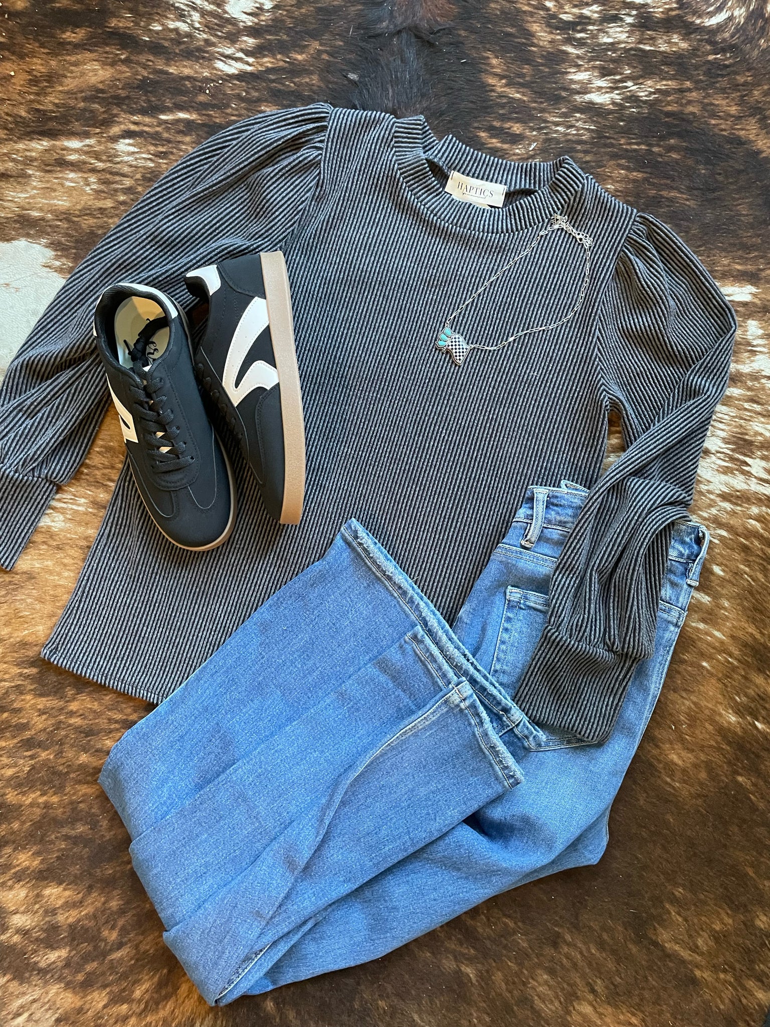 Charcoal Washed Rib Knit Top HT4487A