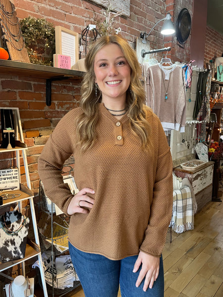 Deep Camel Henley Basic Sweater TW-2326A