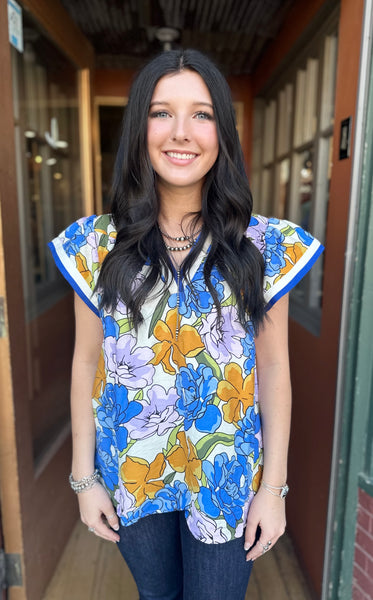 Blue Mix Floral Print Blouse C5918