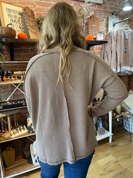 Mocha Ribbed Boat Neck Long Sleeve RTL-8452A5