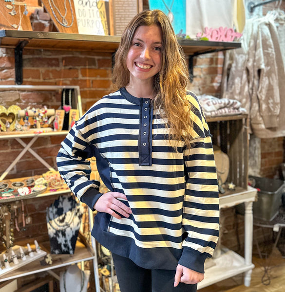 Navy/Cream 1/2 Button Top NT12310