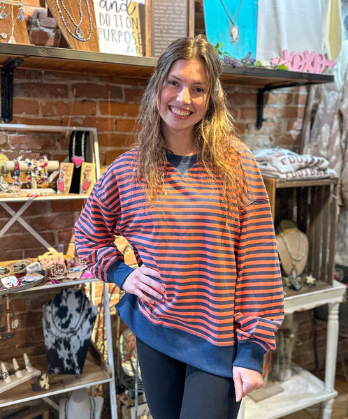 Coral/Navy Striped Oversized Top NT11927