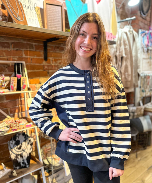 Navy/Cream 1/2 Button Top NT12310