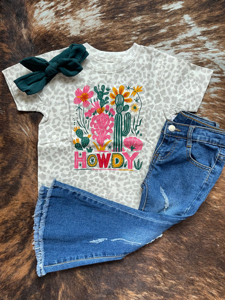 Kids Howdy Cactus on Leopard Tee RTS
