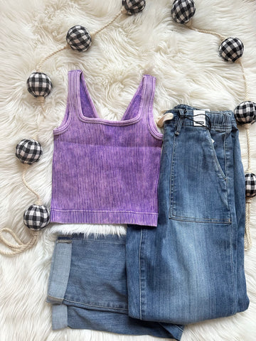 Purple 2 Way Ribbed Cropped Tank NTW-6187A