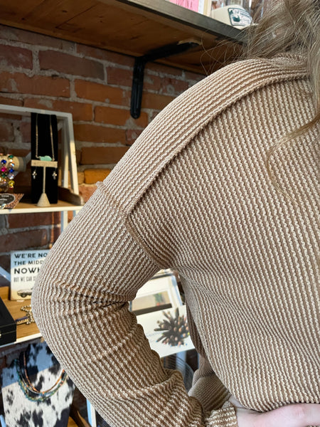 Deep Camel Ribbed Boat Neck Long Sleeve RTL-8452A5