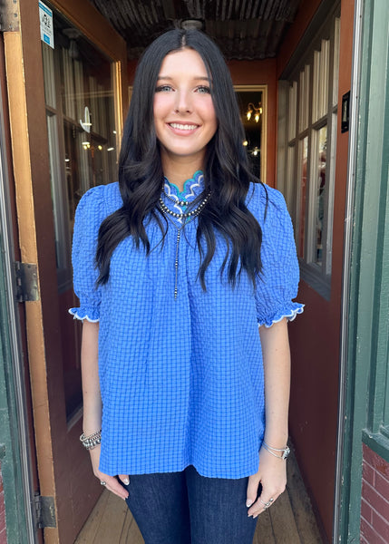 Cerulean Scalloped Trim Blouse C5845