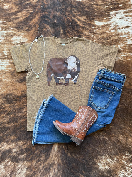 Kids Hereford Bull on Leopard Tee RTS