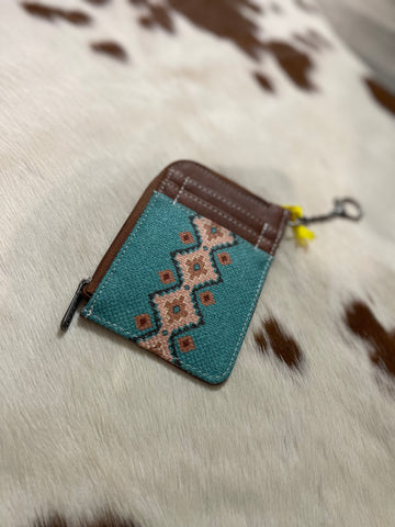 Wrangler Southwestern Art Mini Zip Card Case Turquoise