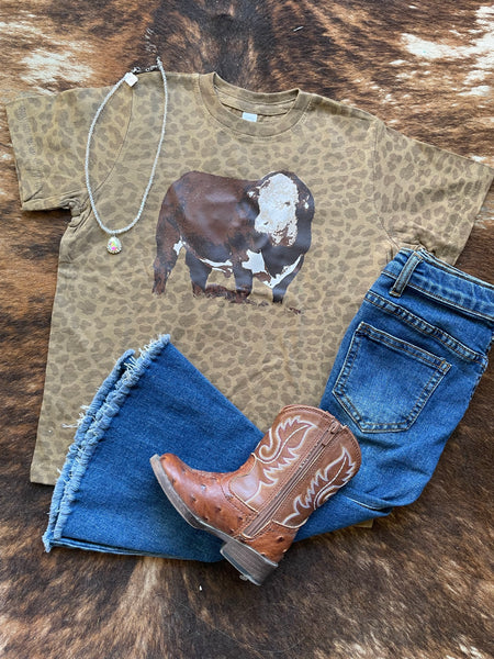Kids Hereford Bull on Leopard Tee RTS