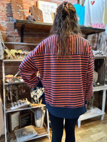 Coral/Navy Striped Oversized Top NT11927