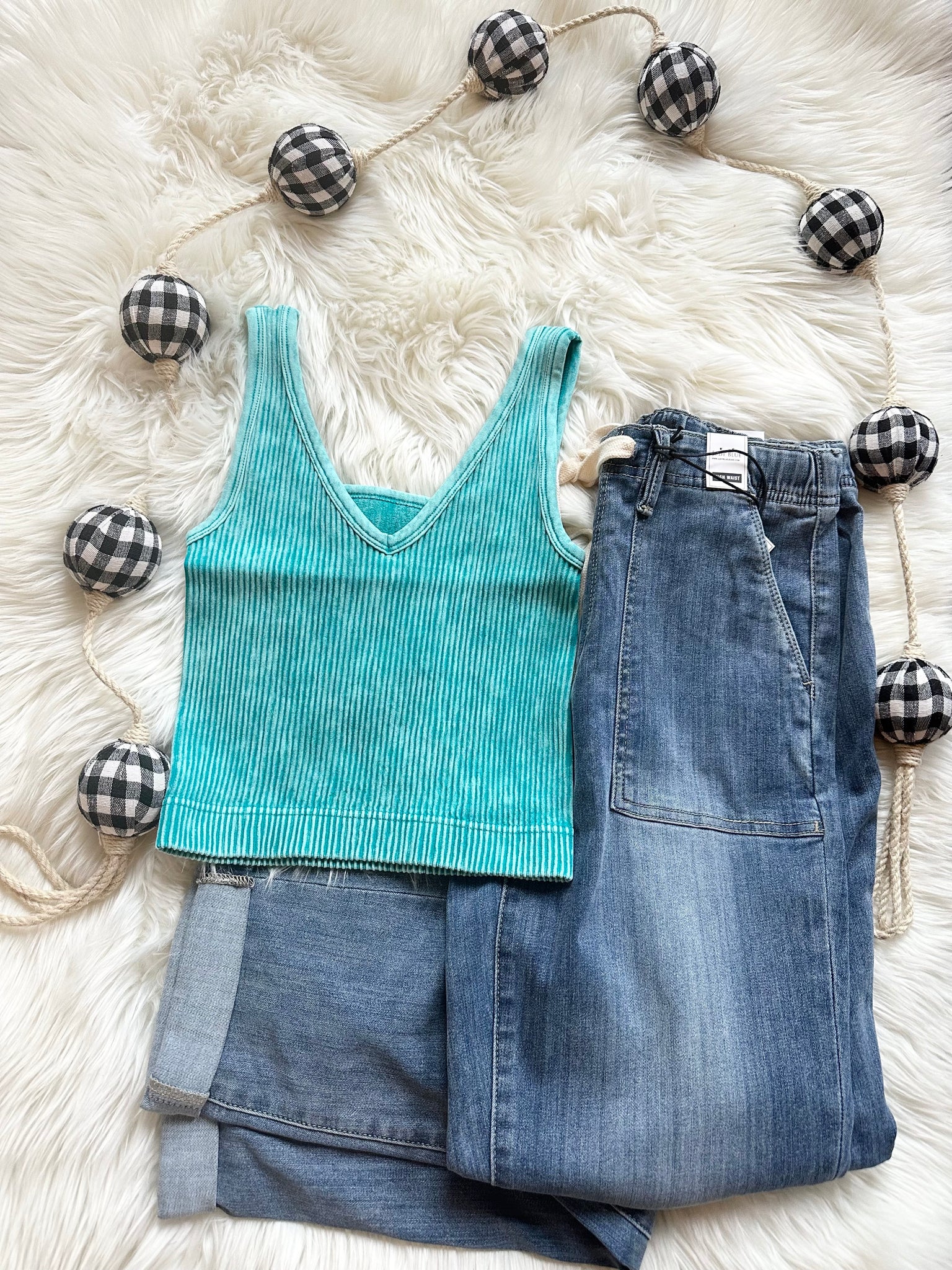Lt Teal 2 Way Ribbed Cropped Tank NTW-6187A