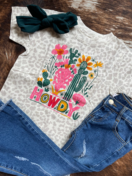 Kids Howdy Cactus on Leopard Tee RTS