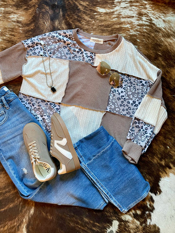 Leopard Bubble Sleeve Top HT7232B