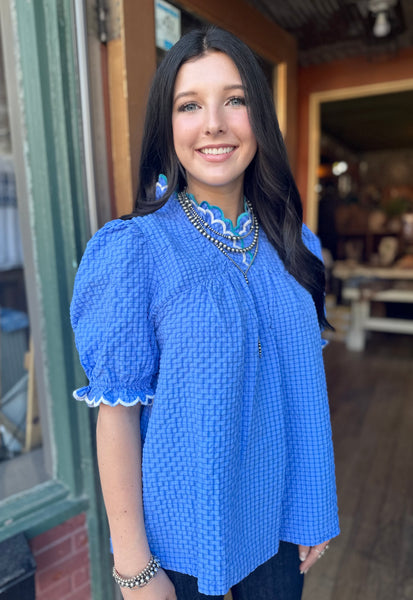 Cerulean Scalloped Trim Blouse C5845
