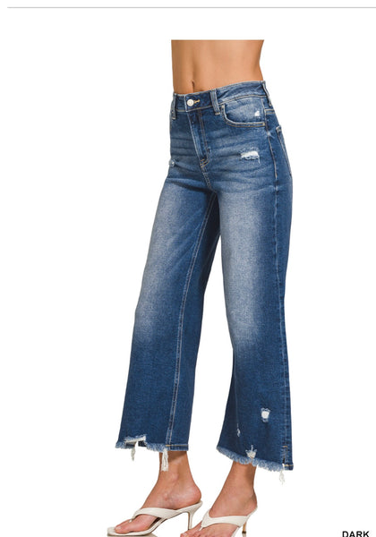 Dark Distressed Raw Hem Pants DTP-9581DD