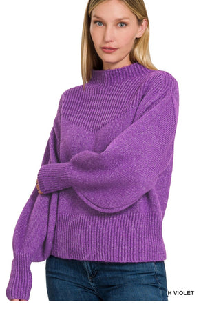 Violet Balloon Sleeve Mock Neck Sweater TW-2021Y