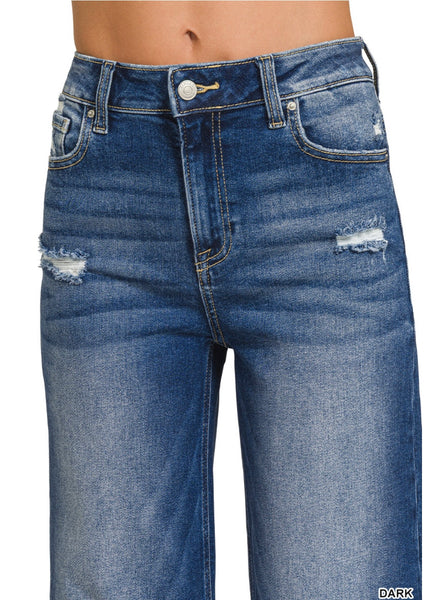 Dark Distressed Raw Hem Pants DTP-9581DD