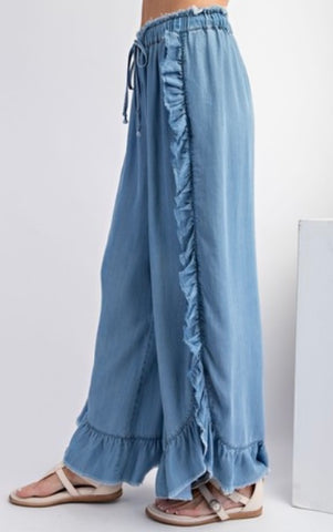 Washed Ruffle Chambray Pants EB55851