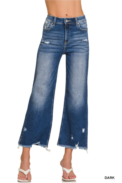 Dark Distressed Raw Hem Pants DTP-9581DD