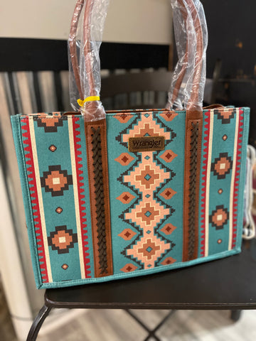 Wrangler Southwestern Pattern Wide Tote Turquoise
