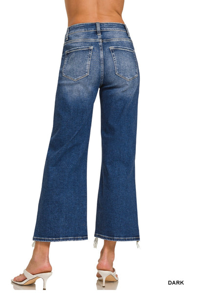 Dark Distressed Raw Hem Pants DTP-9581DD