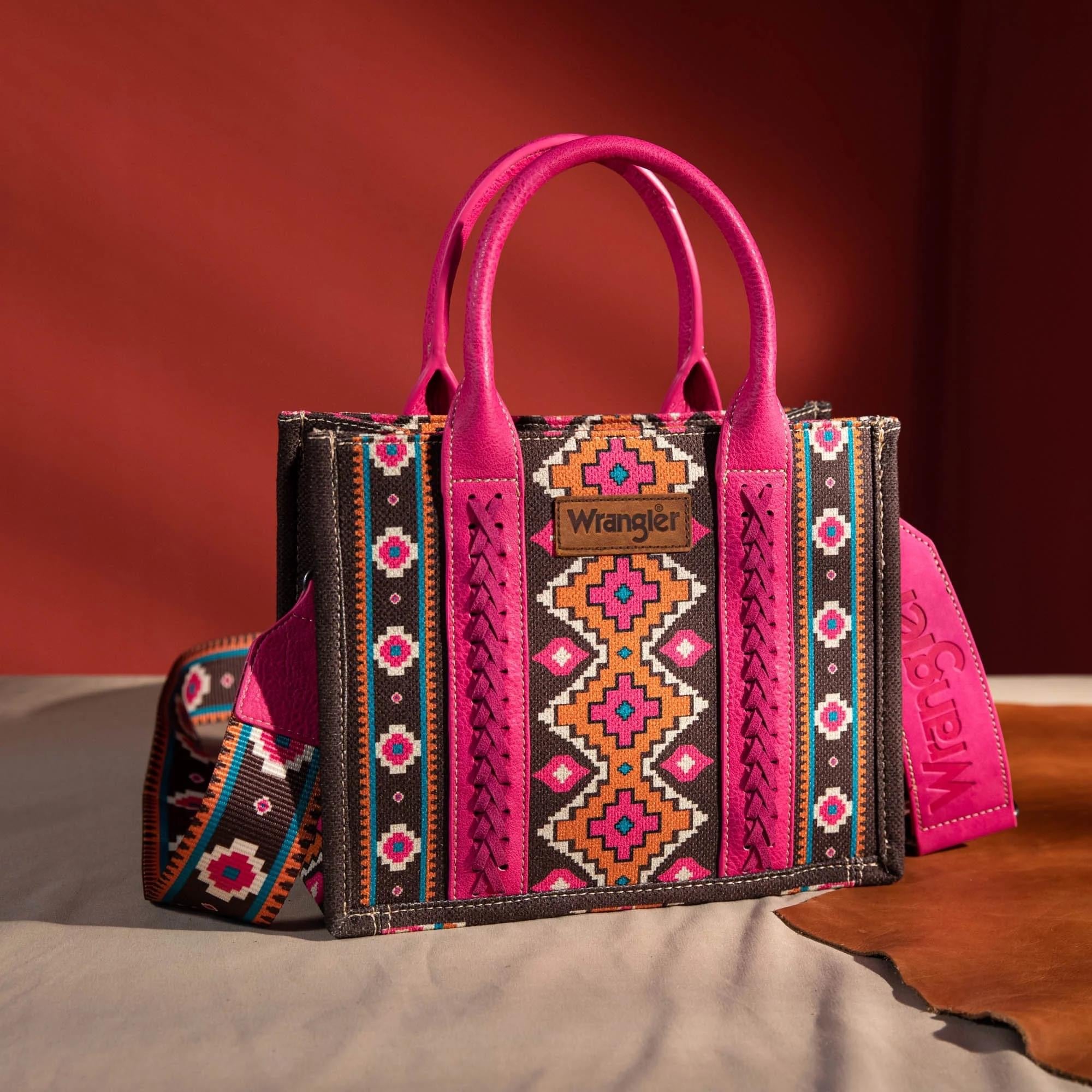 Wrangler Southwestern Print Small Canvas Tote Hot Pink