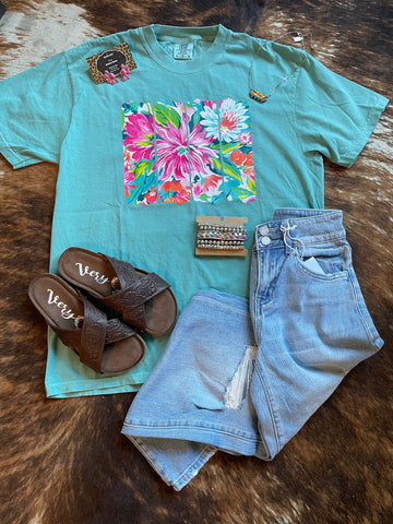 Summer Flowers on Seafoam Tee-RTS