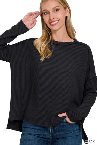 Black Ribbed Boat Neck Top RTL-8452A